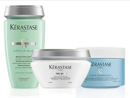 Routine Kerastase Specifique Fusio Scrub for oily scalp and hair