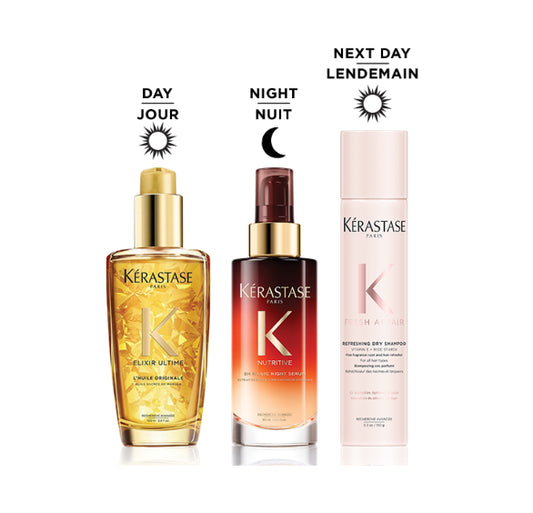 Routine Kerastase day, night and next day for all hair types