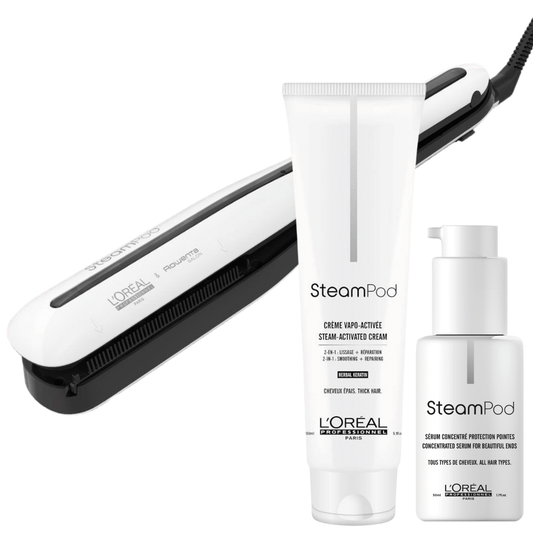 SteamPod 3.0 with products for fine or thick hair